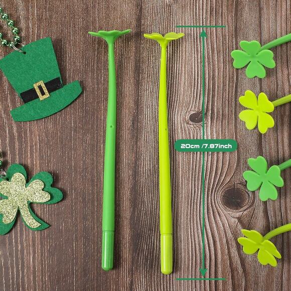 16 Pcs St. Patrick's Day Ballpoint Pens – 0.5mm Black Gel Ink – Shamrock & Green - Picture 5 of 7